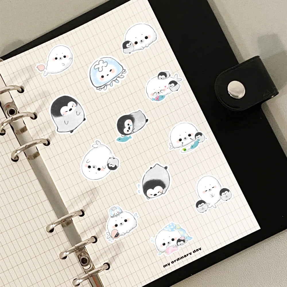 40pcs Cartoon Seal Penguin Stickers Can Be Used To Decorate Luggage Mirrors, Cabinets, Car Water Bottles, Etc., Self-Pasting