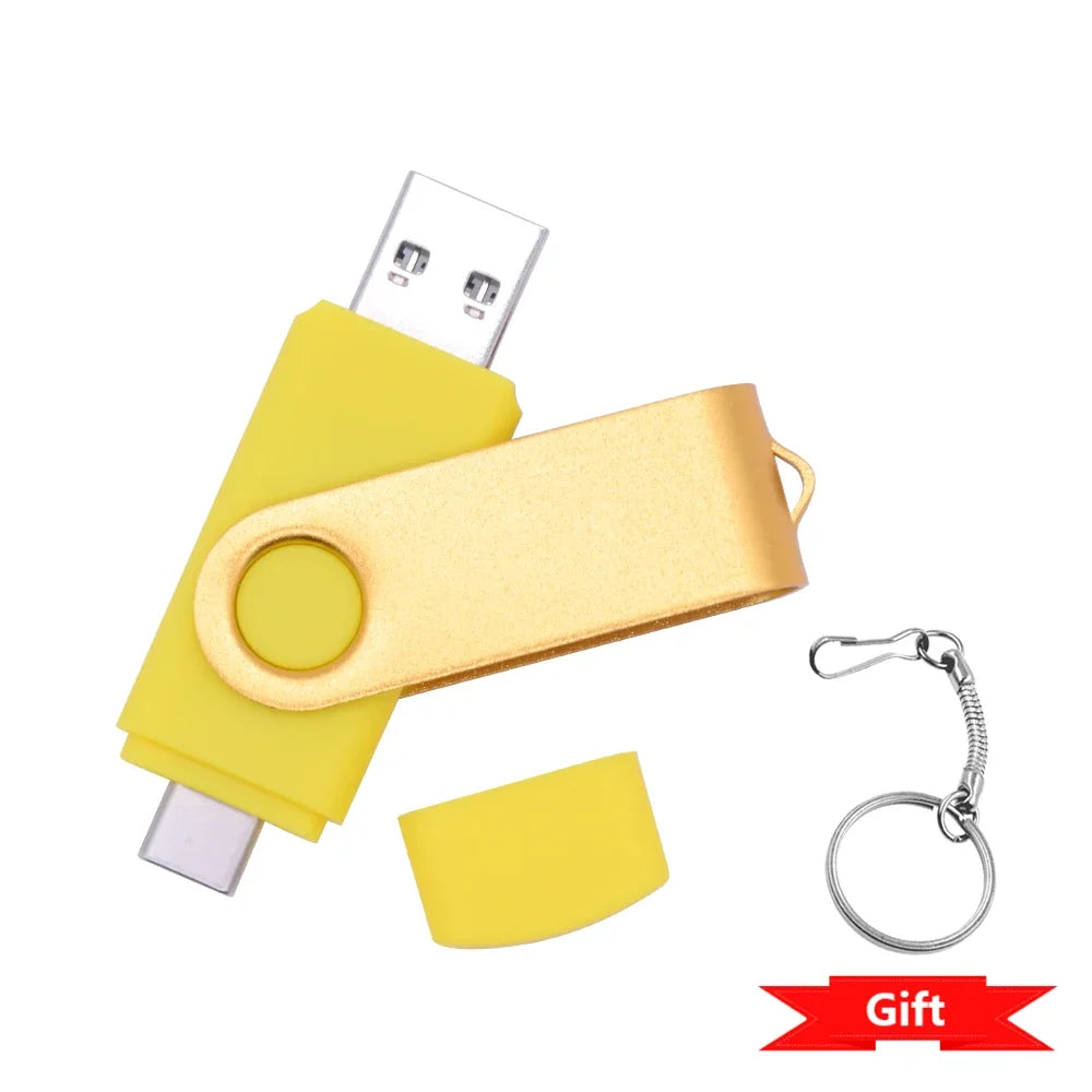 Rotable Usb Flash Drive 128GB 32GB 16GB Pen Drive 256GB Pendrive 64GB 4G OTG 2 IN 1 Memoria Usb Stick Type C Usb 2.0