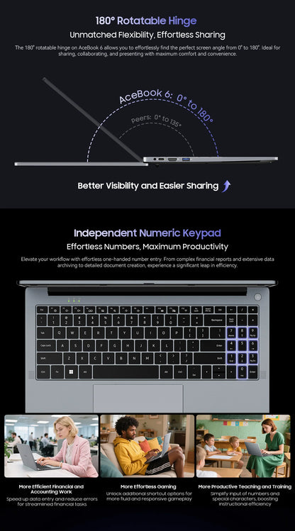Blackview Acebook 6 Laptop, Laptops Computer for Business Student, Quad-Core N150,16GB DDR4 256GB SSD,15.6” FHD IPS TÜV Screen