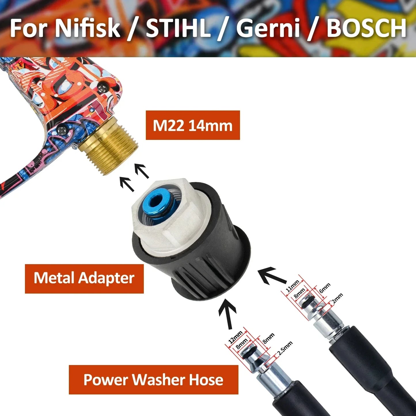 Graffiti Design High-Pressure Foam Gun Set - Multi-Brand Fit for Karcher/Bosch/Nilfisk, Ergonomic Grip,Car/RV/Truck Cleaning Kit