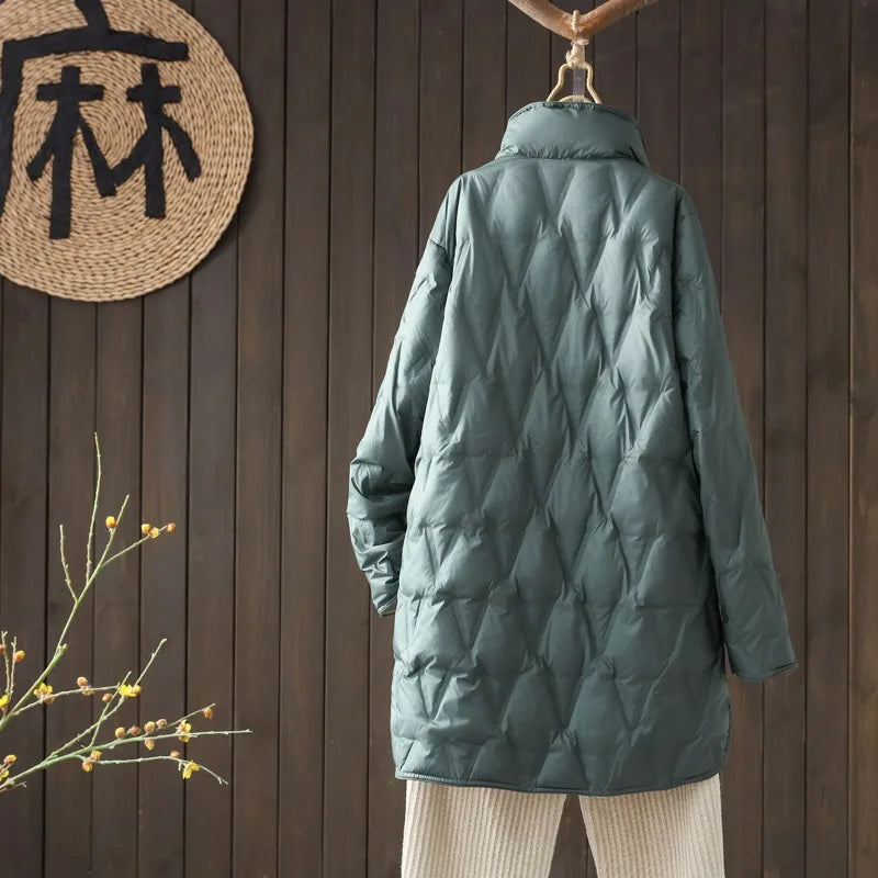 2024 New Autumn Winter Women Ultralight Long White Duck Down Jacket Female Single-Breasted Double Sided Puffer Jacket Women