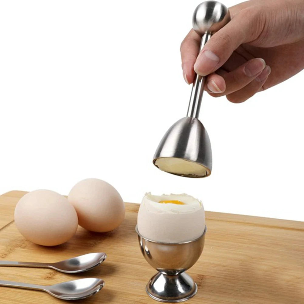 Creative Egg Opener Egg Shell Opener With Egg Tray Set and Spoons Stainless Steel Opening Egg Breakfast Tool Kitchen Accessories