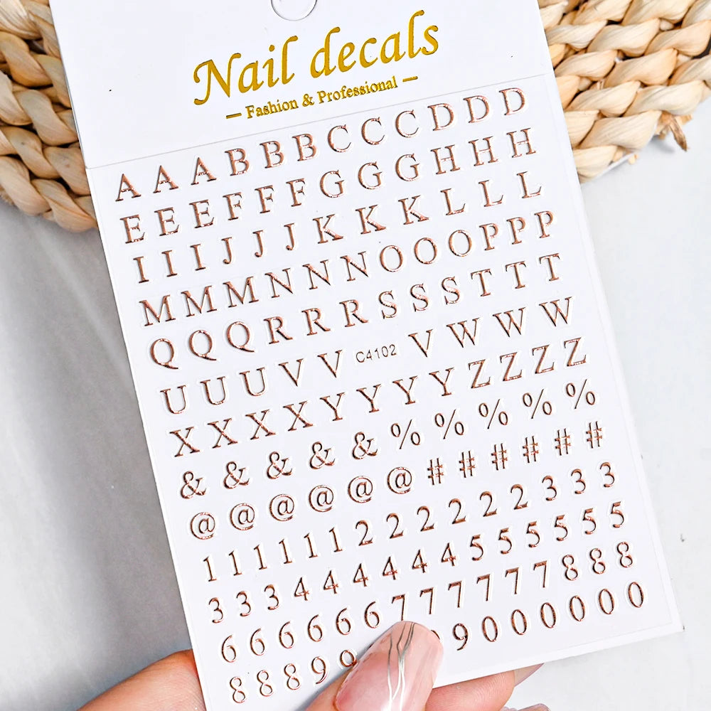 3D Glittery Gothic Letter Design Nail Art Stickers Uppercase Alphabet Letters Artistic Designs DIY Nail Art Decals Decoration #1