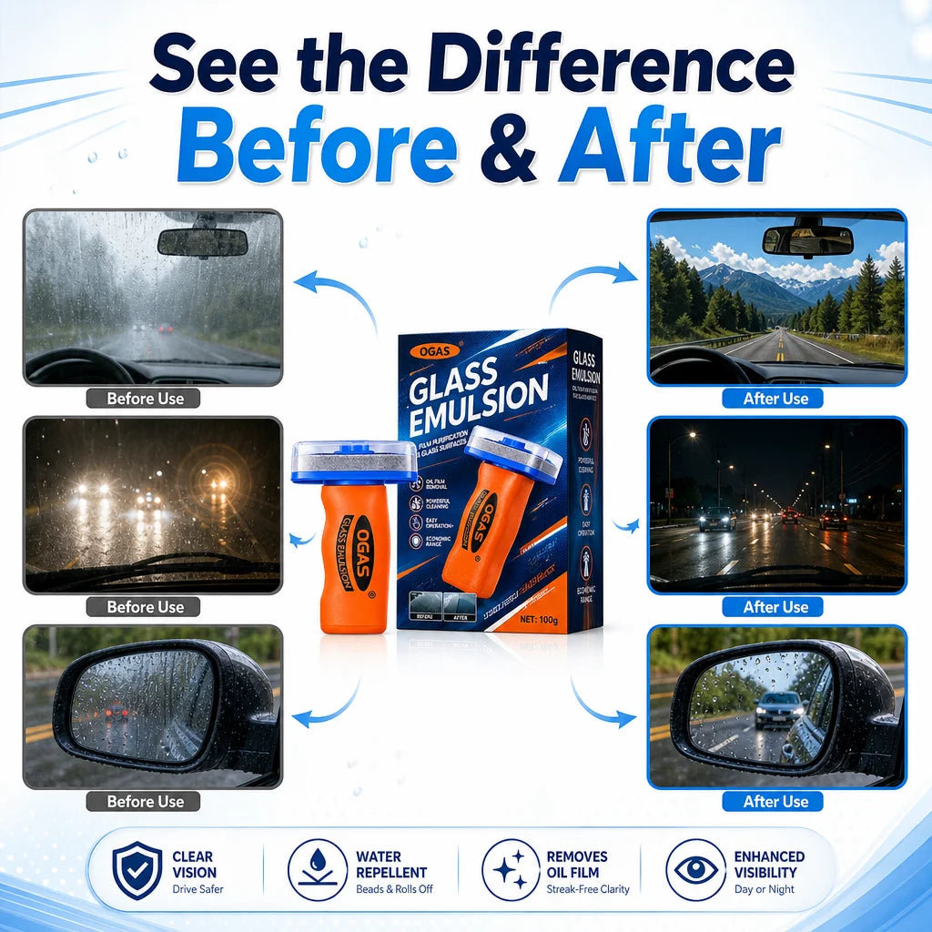 OGAS 2G Upg 100g Car Glass Oil Film Remover Emulsion with Built-in Brush Windshield Glass Cleaner Streak-Free Anti-Glare Clear