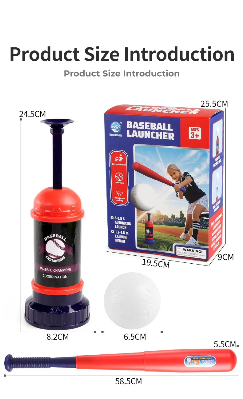 Boys Baseball Pitching Machine Toys Set with Carry Bag Ground Pegs Soft Baseball Outdoor Sports Games Training Toy Kids Gift