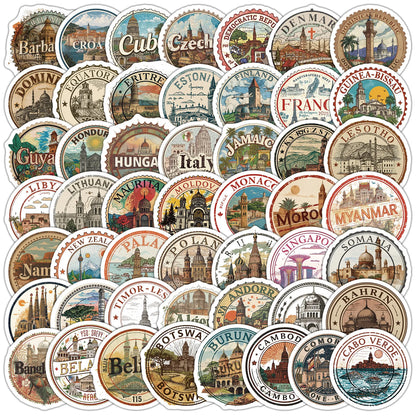10/50PCS Country Name Stamp Stickers Cartoon Retro Graffiti Decoration Notebook Mobile Guitar Suitcase Refrigerator Toys Decals