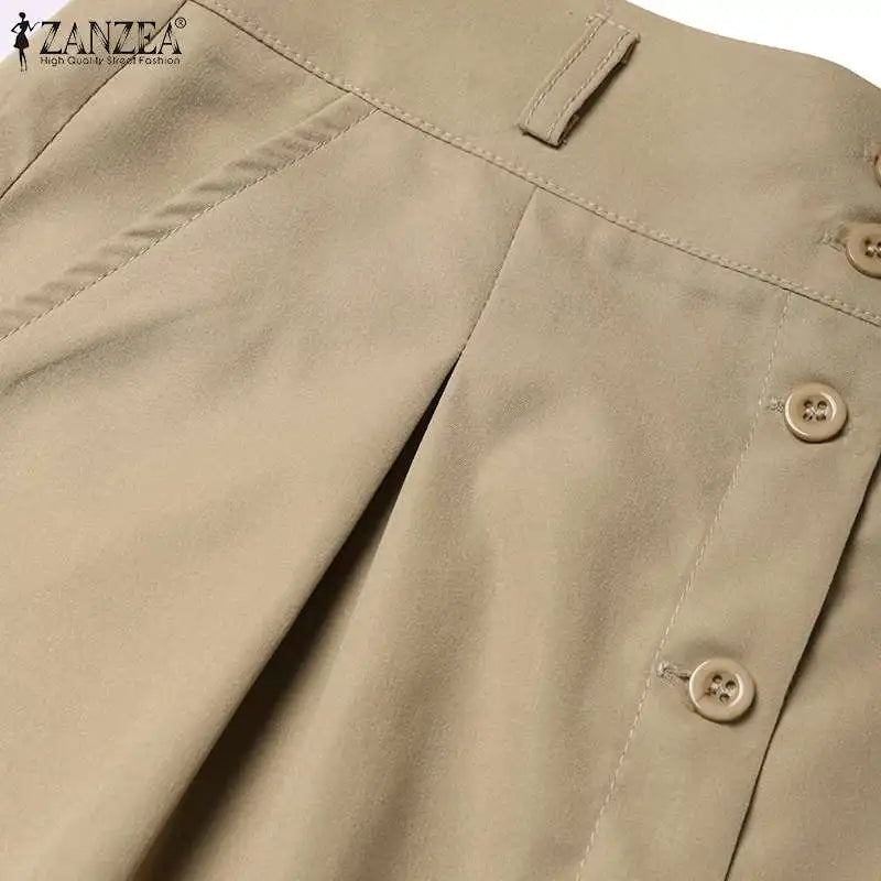 ZANZEA Woman Fashion OL Work Skirts Summer Elegant High Waist Skirt Female Casual Pleated Robe Vintage Buttons Up Faldas Saia