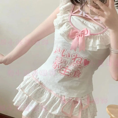 Harajuku Girls Lolita Mini Skirt Y2K Women Japanese Style Bow Pleated Skirts Cute Sweet Dot Ruffles Cake Layered Skirts Gift