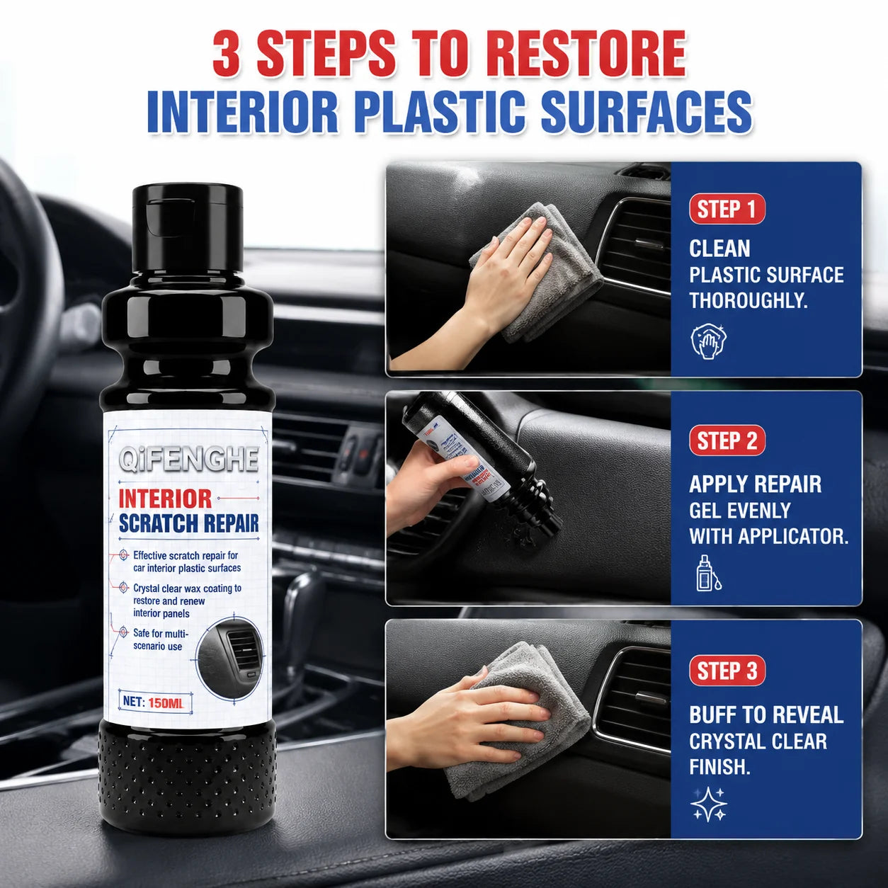 Car Interior Plastic Repair Liquid Instantly Eliminate Surface Scratches Apply Clear Coating to Refresh Worn Dashboard Panels