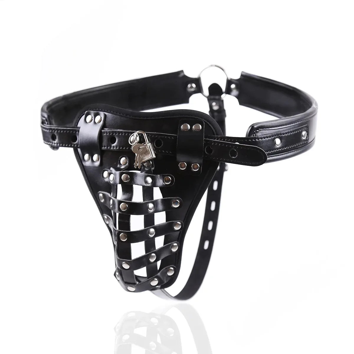 Lockable Male Chastity Cage PU Leather Harness Panties Hollow Dildo BDSM Restraint Couple Fetish Erotic Toy For Men Couple 18+