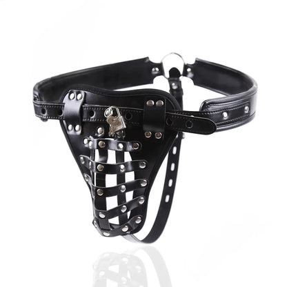 Lockable Male Chastity Cage PU Leather Harness Panties Hollow Dildo BDSM Restraint Couple Fetish Erotic Toy For Men Couple 18+
