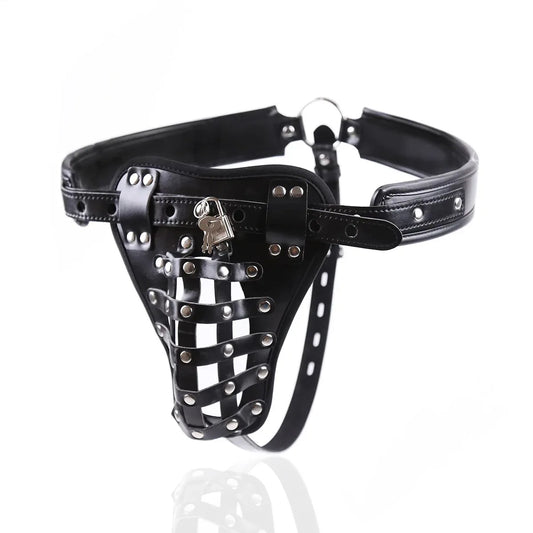 Lockable Male Chastity Cage PU Leather Harness Panties Hollow Dildo BDSM Restraint Couple Fetish Erotic Toy For Men Couple 18+