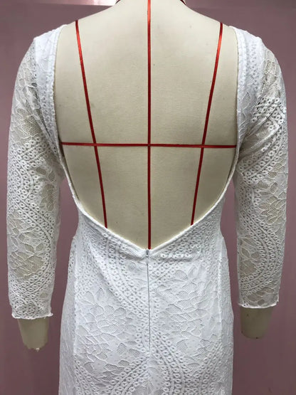 Foreign Style Evening Dress Woman's Sexy Lace Patchwork Backless Wedding Dresses Ladies Elegant Long Sleeves Party Prom Vestidos