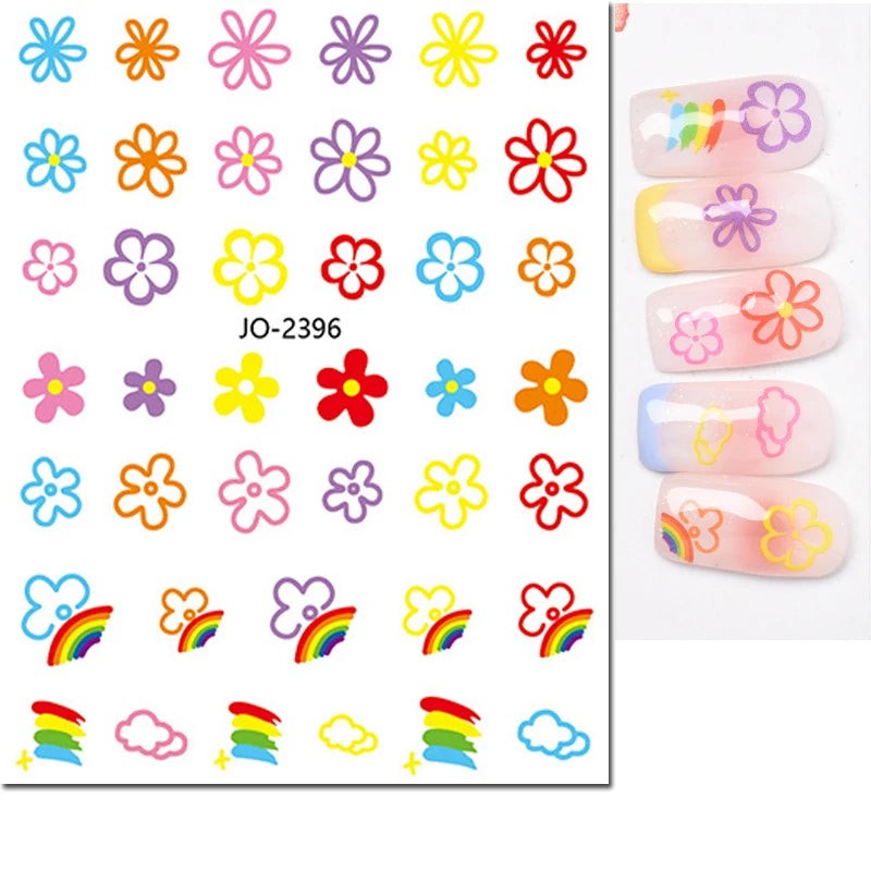3d Nail Art Stickers Red Black White Love Hearts Stars Clouds French Full Tips Adhesive Nail Decals Slider For Manicure