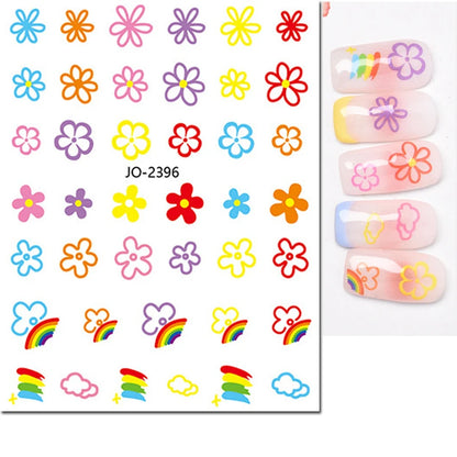 3d Nail Art Stickers Red Black White Love Hearts Stars Clouds French Full Tips Adhesive Nail Decals Slider For Manicure