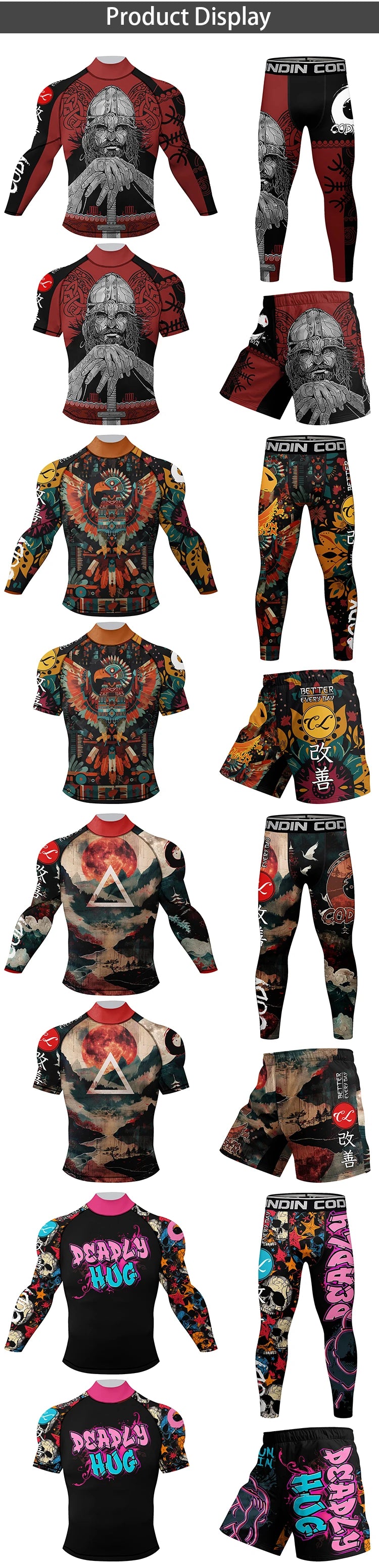 Cody Lundin New Designs Customized Short Sleeves Polyester Stretchy Rash Guards Shorts MMA BJJ Sets With Rubber Waistband