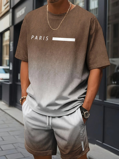 New Men's Summer Set Short-Sleeve T-Shirt Two-Piece Set Stylish Athletic Wear 3D Gradient Print Casual Shorts and T-Shirt Set