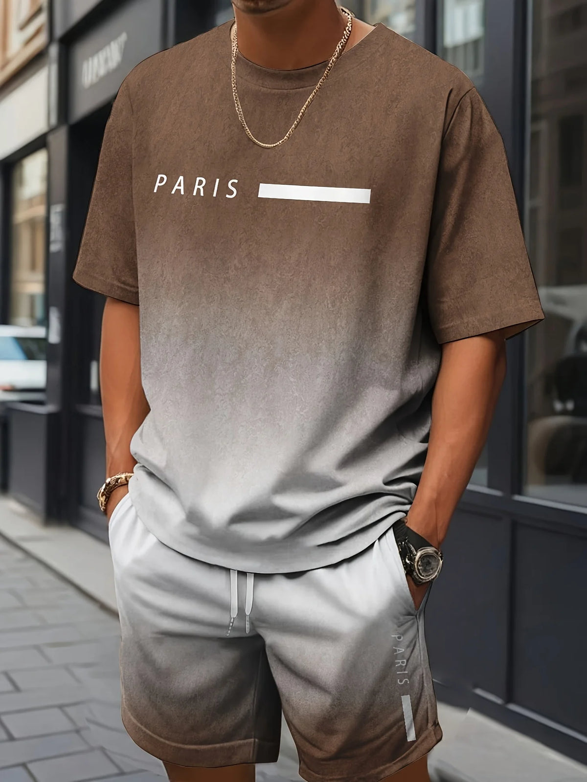 New Men's Cross Print T-Shirt and Shorts Set Stylish Streetwear Short-Sleeve Top and Shorts Combination Holiday Men's Apparel