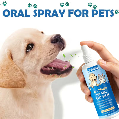 No-Brush Pet Oral Care Spray for Cats & Dogs - Natural Breath Freshener, Alcohol-Free Plant-Based Dental Cleaning Spray for Pet