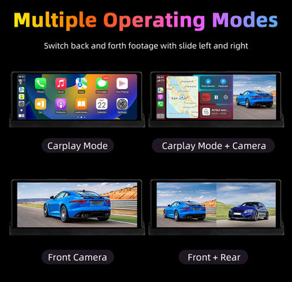 Srnubi 10.26 inch 4K ADAS Car DVR with 360° Rotation Dash Cam Wireless Carplay Android Auto Mirror Link BT WIFI AUX FM Dashboard