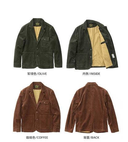 Heavyweight corduroy casual blazer for men American retro Ame Kaji loose jacket