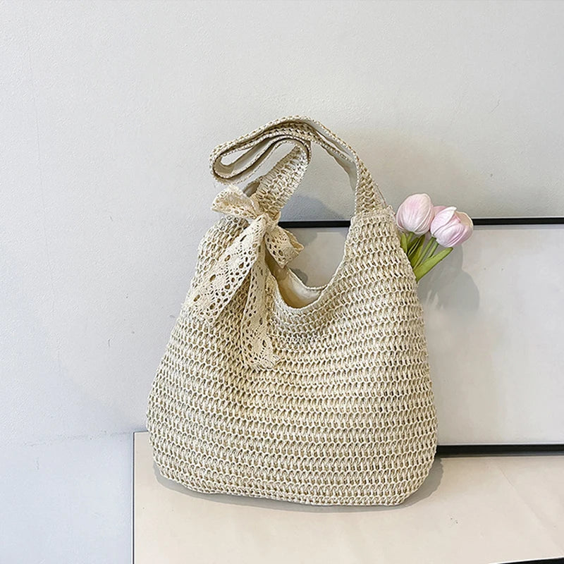 Fashion Rattan Women Shoulder Bags Woven Female Handbags Large Capacity Summer Beach Straw Bags Casual Tote Purses