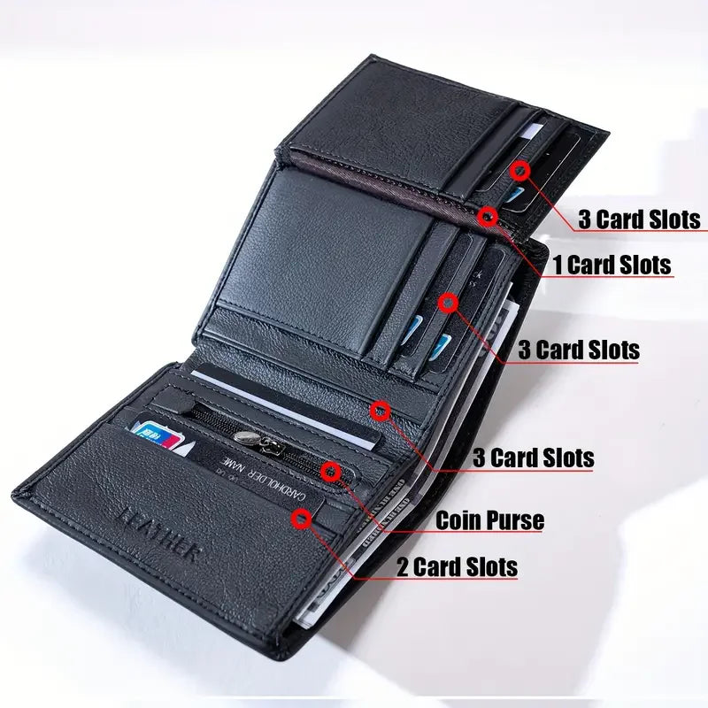 Mens Wallet Genuine Leather RFID Blocking Vintage Vertical Short Credit Card Holder Coin Purse Money Bag Slim Travel Gift