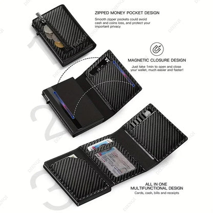 Rfid Wallet Credit Card Holder Luxury Business ID Holder Card Slim Pop Up Metal Minimalist Purse Smart Money Bags with Zipper
