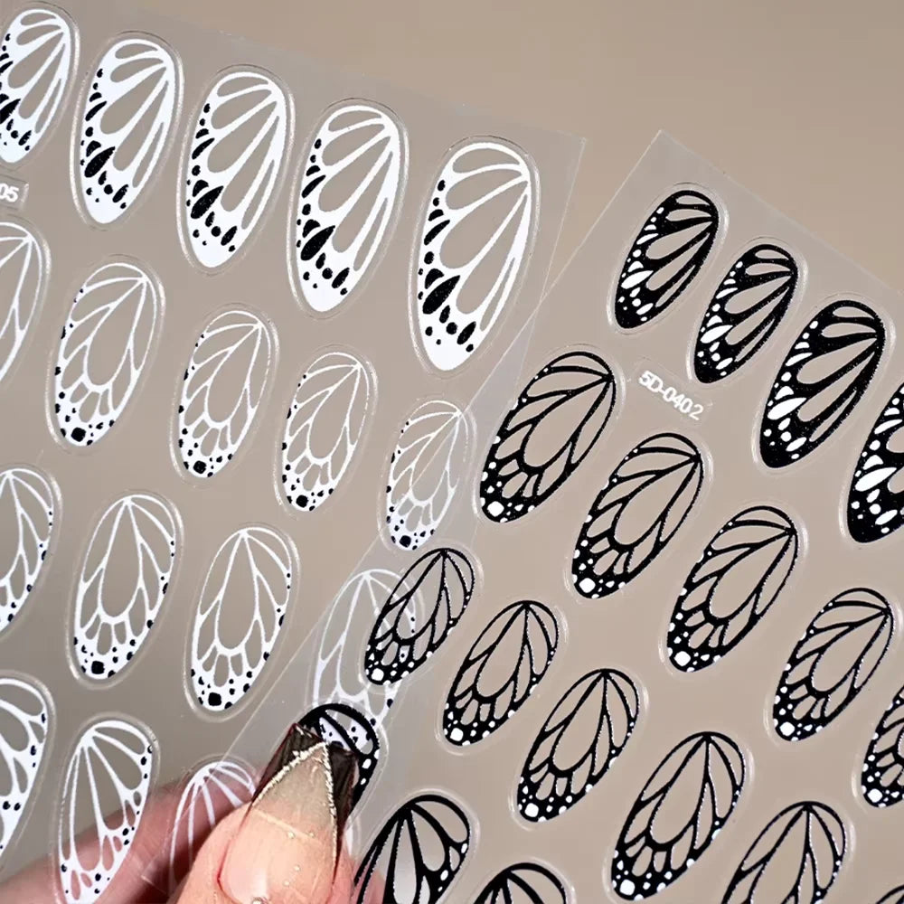 2Sheets French Gradient Line Nail Art Stickers 3D Self-Adhesive White+Black Slider Design Stencil Manicure Guides DIY Nail Decor