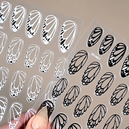 2Sheets French Gradient Line Nail Art Stickers 3D Self-Adhesive White+Black Slider Design Stencil Manicure Guides DIY Nail Decor
