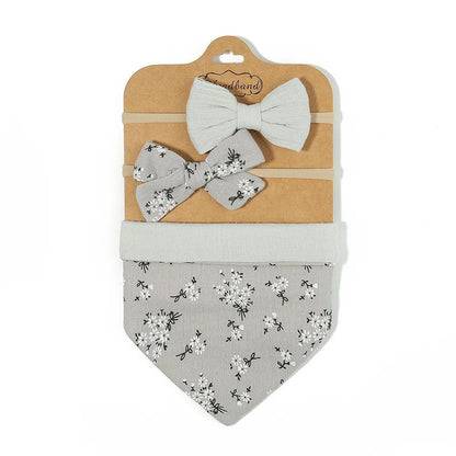 3Pcs/Set Muslin Cotton Print Bib Newborn Bows Headband Triangle Saliva Towel Infant Boy Girl Feeding Burp Baby Hair Accessories