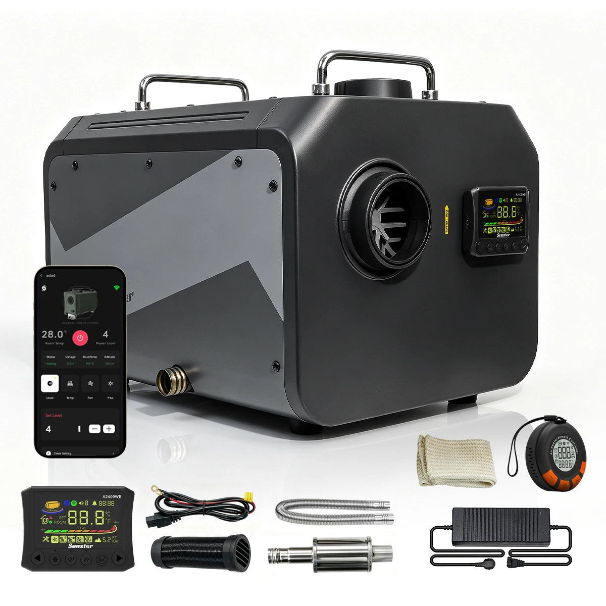 9KW Diesel Air Heater 12V/24V DC 110‑240V AC WiFi Bluetooth APP LCD Remote CO Monitor Altitude Mode For RV Truck Garage Camper
