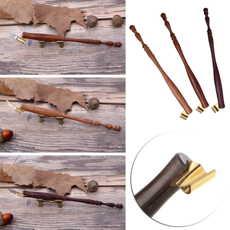 Wooden Dip Pen Holder Fountain Dip Pen Rod Oblique Pen Nib Adjustable for Kid Adult Art Drawing Calligraphy Illustration