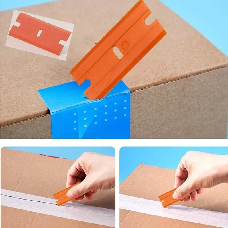 100 Pieces Two Cutting Plastic Razor Blade 1pcs Label Clean Razor Glue Remover Window Glass Clean Scraper Car Wrap Sticker Squee