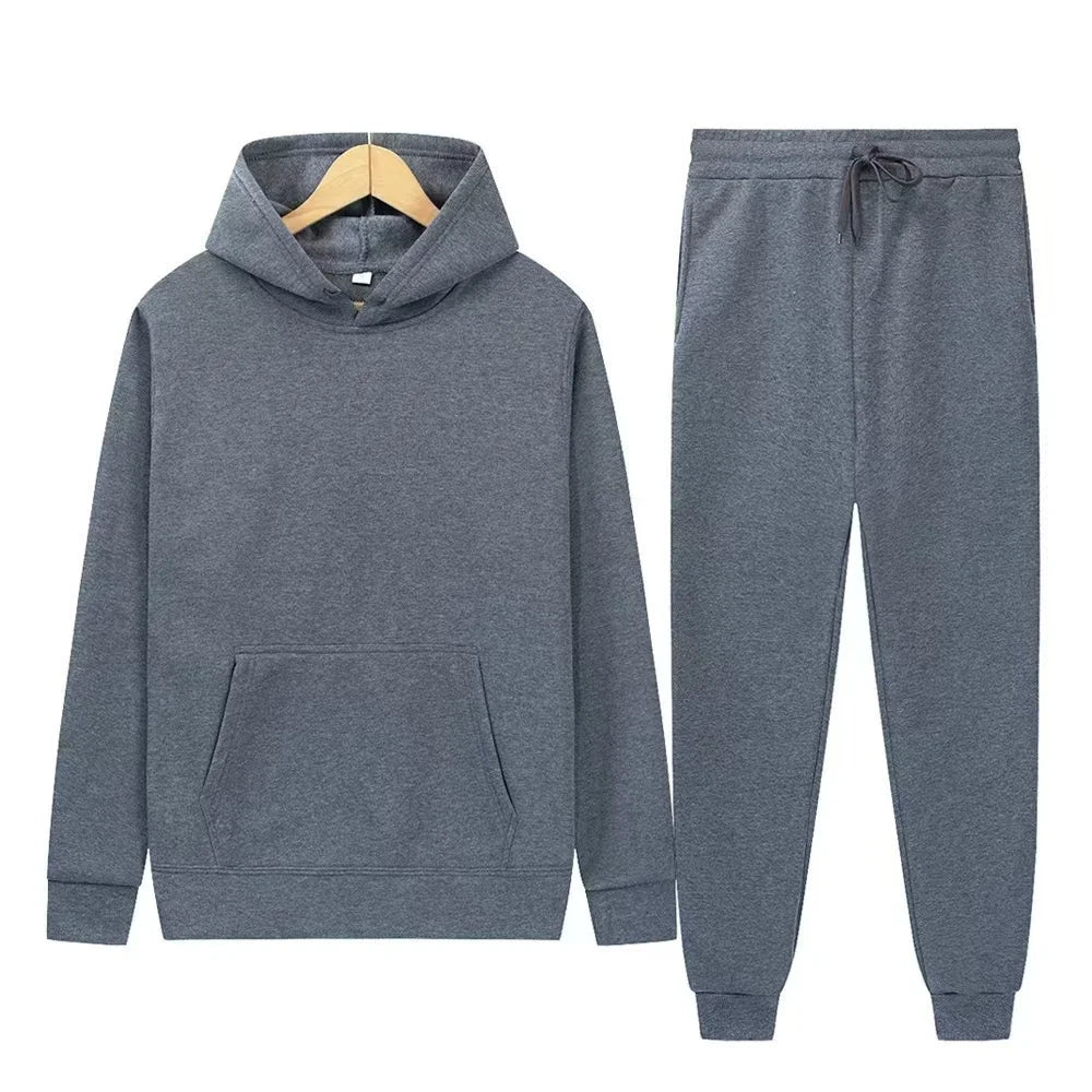 Men's Autumn and Winter New Solid Color Hoodie+pants Two-piece Set Fashionable Casual Sports Set Size S-3XL