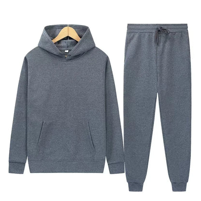 Men's Autumn and Winter New Solid Color Hoodie+pants Two-piece Set Fashionable Casual Sports Set Size S-3XL