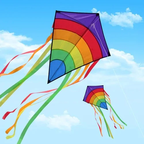 Rainbow Strip Spliced Diamond Rhombus Kite Lightweight Wind Resistant Fabric Easy Launch Stable Flight Foldable Portable Outdoor Flying Toy for Kids & Adults