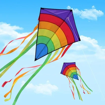 Rainbow Strip Spliced Diamond Rhombus Kite Lightweight Wind Resistant Fabric Easy Launch Stable Flight Foldable Portable Outdoor Flying Toy for Kids & Adults