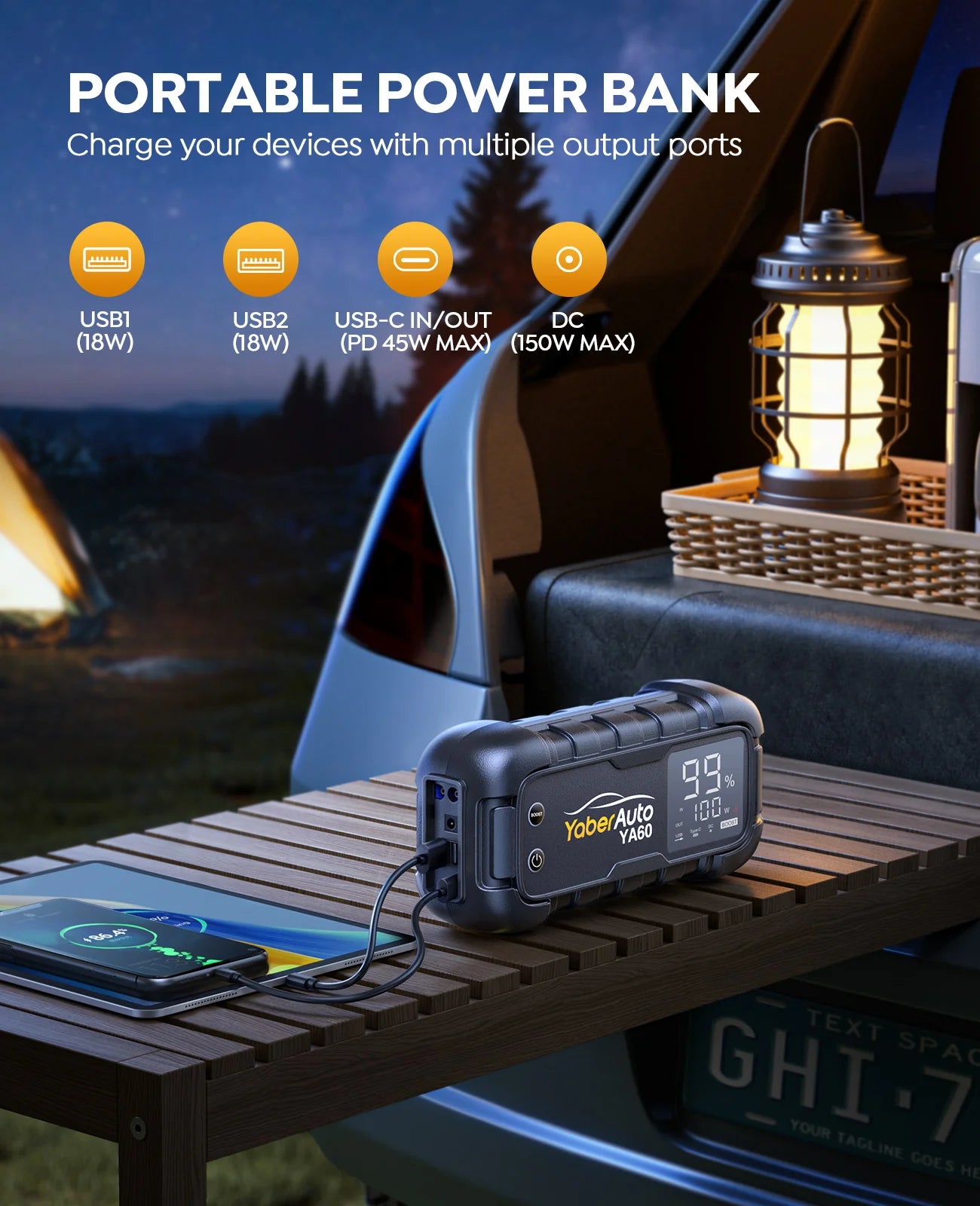 6000A Jump Starter 150W DC PD45W Car Battery Charger 3.3 LED Screen 600 Lumens Flashlight Battery Charger Super Starting Device