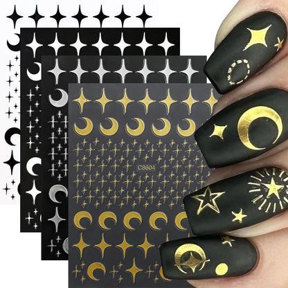 4pcs/set Roman Letters Nail Stickers 3D Black/White/Gold/Silver Alphabet Adhesive Nail Decasl English Letters DIY Manicure Decor