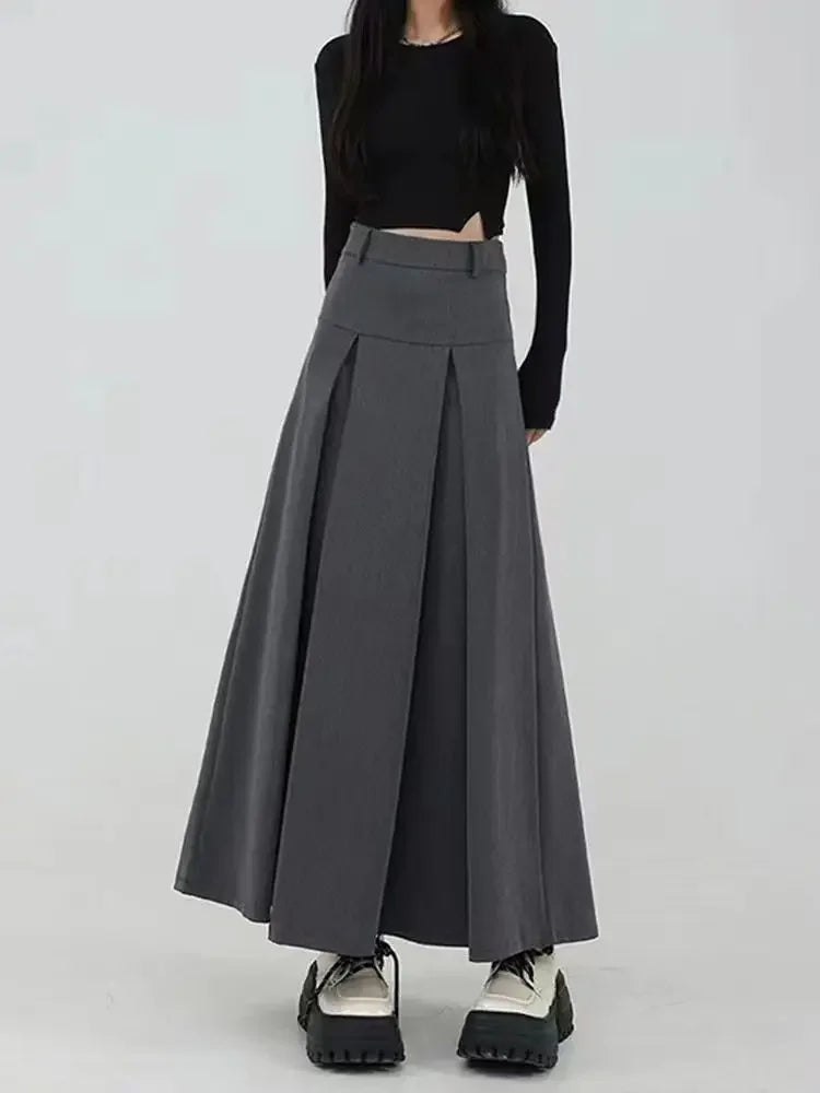 Autumn A-line Black Midi Skirts Women Korean Mori-girl Preppy Pleated Skirt Mujer S-5XL Streetwear High Waist Faldas Largas JK