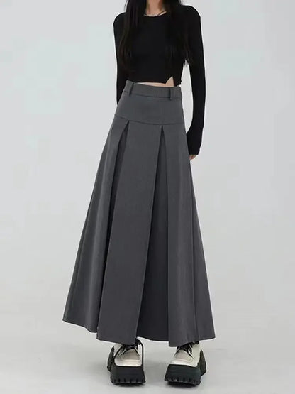 Autumn A-line Black Midi Skirts Women Korean Mori-girl Preppy Pleated Skirt Mujer S-5XL Streetwear High Waist Faldas Largas JK