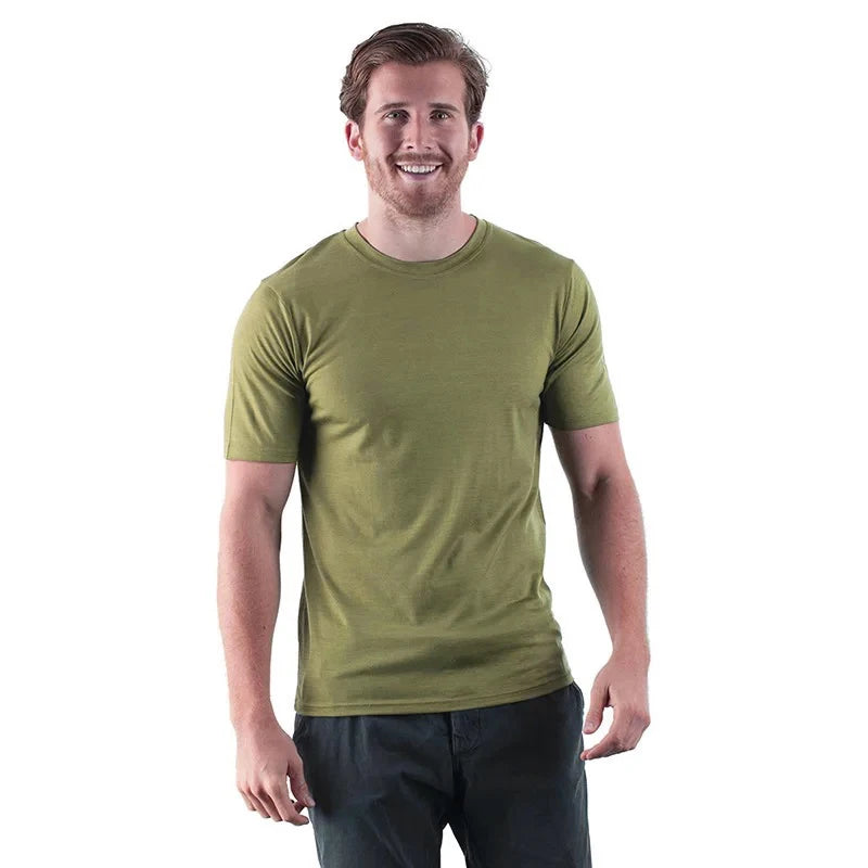 100% Merino Wool T Shirt Men Base Layer Merino Shirt Wicking Breathable Quick Dry Anti-Odor No-itch Big USA Size