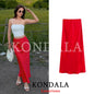 KONDALA Vintage Satin Solid Long Skirts Women High Waist Elastic Silky Skirts Fashion 2025 Spring Elegant Straight Skirts