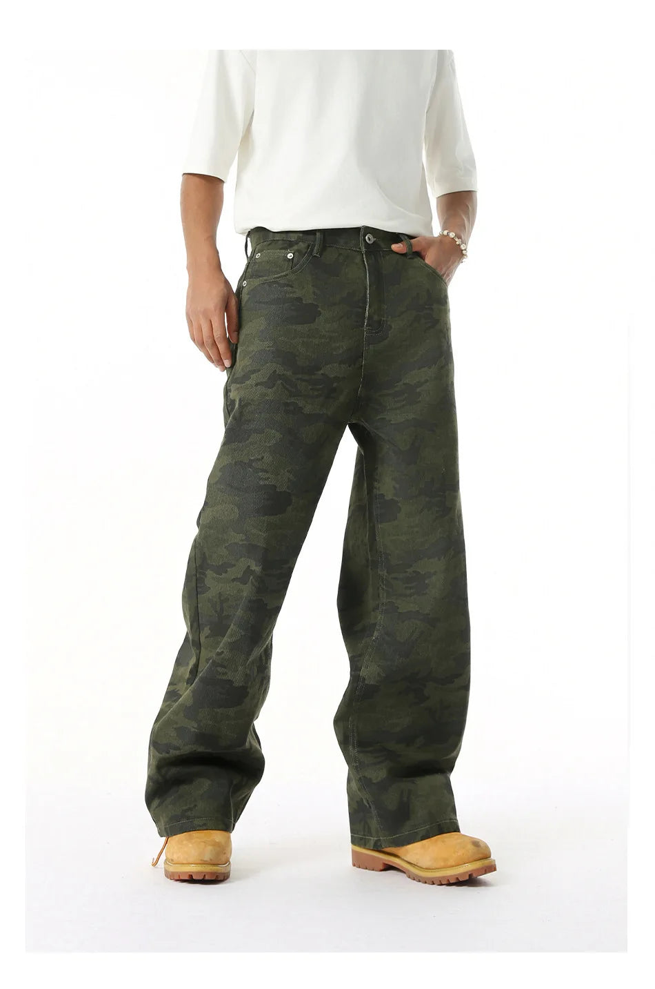 2025 Four Seasons Men's Youth Popular Multi color Pattern Camouflage Pants Basic Versatile Straight Wash Casual Cowboy Pants