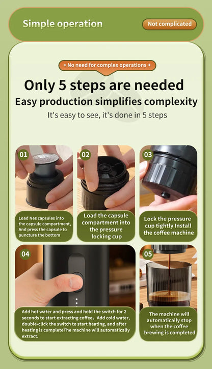 20 Bar Self-Heating Wireless Portable Espresso Maker, One-Click Automatic Extraction Mini Coffee Machine, Multi Capsule Compatible Rechargeable Travel Coffee Maker, Compact Portable Coffee Brewer for Car, Road Trip, Camping,
