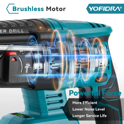 YOFIDRA 26MM Brushless Electric Hammer Drill Multifunctional Rotary Cordless Rechargeable Power Tools For Makita 18V Battery Pin