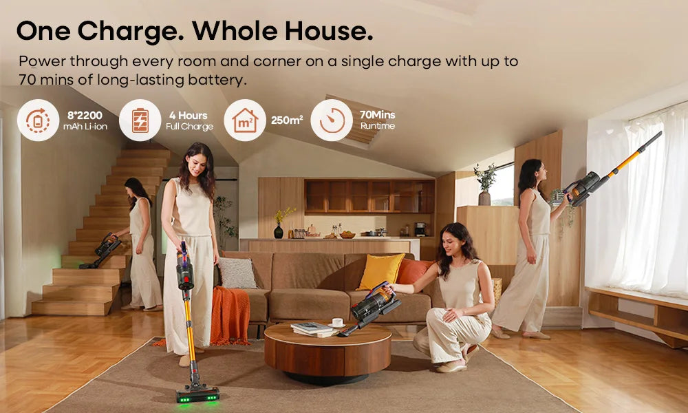 Erabros EV7 Cordless Vacuum Cleaner 70KPa 550W Handheld Stick Vacuum, 70Min Runtime, with Charging Storage Base, Anti-Tangle Brush, with Aroma Design, Powerful Cordless Vacuum Cleaner for Home Clean Carpet Hard Floor Pet Hair