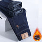 Winter Warm Fleece Jeans Men's Thick Thermal Casual Straight Denim Pants Male Business Work Stretch Trousers New Clothing