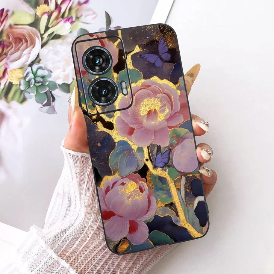 Case For Motorola Edge 50 Fusion Cover XT2429-1 Popular Flower Soft Black Silicone Phone Cases For Motorola G96 5G MotoG96 Funda